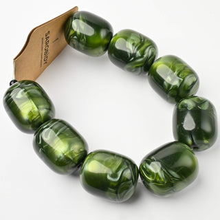 Perle in Resina Barilotti Verde Scuro Marmorizzato 31x26mm