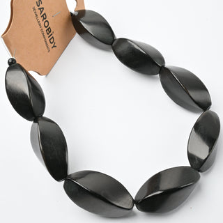 Perle in Corno Naturale Ovali Ritorte Nero 32x14mm