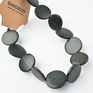 Perle in Corno Naturale Tonde Piate Verde Muschio 21x4mm