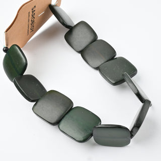 Perle in Corno Naturale Quadrate Piate Verde Bosco 22x22mm