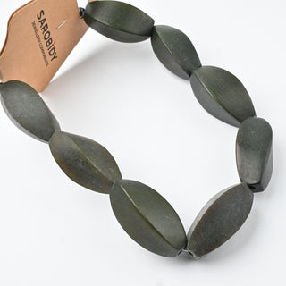 Perle in Corno Naturale Ovali Ritorte Verde Bosco 32x14mm