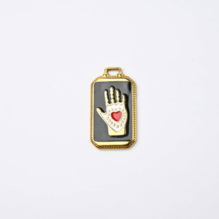 Pendente Piastrina Mano con Cuore in Acciaio Oro 26x14mm