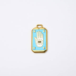 Pendente Piastrina Mano con Occhio in Acciaio Oro 26x14mm