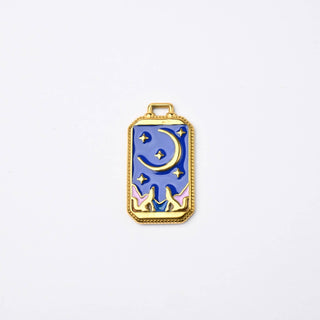Pendente Piastrina Luna e Lupi in Acciaio Oro 26x14mm