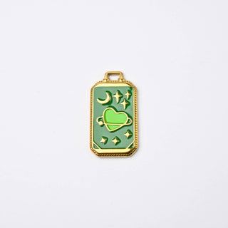 Pendente Piastrina Pianeta Cuore in Acciaio Oro 26x14mm