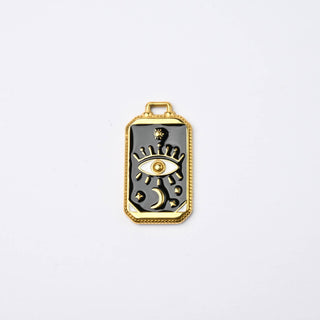 Pendente Piastrina Occhio e Luna in Acciaio Oro 26x14mm