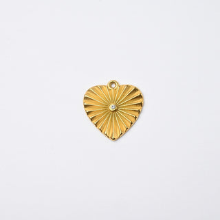 Ciondolo in Acciaio Oro Cuore Striato con Micro-Pavé 20x18mm