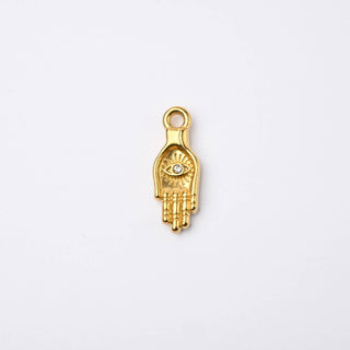 Ciondolo in Acciaio Oro Mano di Fatima con Micro-Pavé 25mm