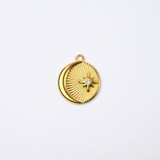 Ciondolo in Acciaio Oro Sole e Luna con Micro-Pavé Ø 18mm