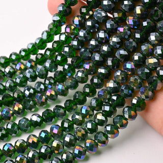 Cristalli Rondella Verde Scuro Trasparente AB 8mm - 10 Fili