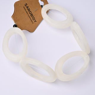 Perle in Resina Artigianali Ovale Bianco Opal Marmorizzato 50x33mm
