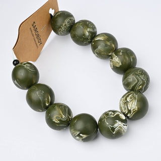 Perle in Resina Artigianali Tondo Verde Militare Marmorizzato Ø 22mm