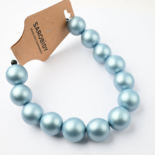 Perle in Legno Glossy Azzurro 20mm - Filo da 25 cm