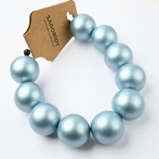 Perle in Legno Glossy Azzurro 25mm - Filo da 25 cm