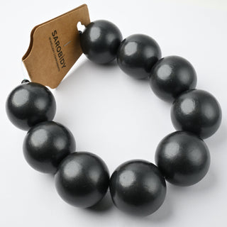 Perle in Legno Glossy Piombo 30mm - Filo da 25 cm