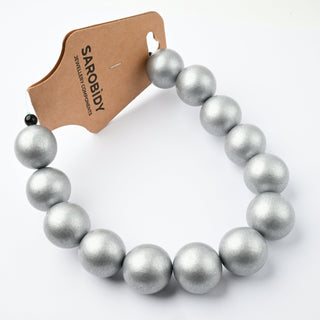 Perle in Legno Glossy Argento 20mm - Filo da 25 cm