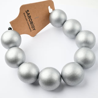 Perle in Legno Glossy Argento 30mm - Filo da 25 cm