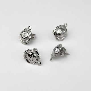 Orecchino Perno con Base Rosa 11mm in Acciaio - 4 pz