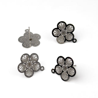Orecchino Perno Filigrana Fiore con Anellino 15mm in Acciaio - 4 pz