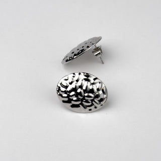 Orecchino Perno con Base Ovale Lavorata 20x15mm in Acciaio - 2 pz