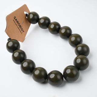 Perle in Legno Naturale Tondo Verde Militare 20mm - Filo da 24 cm