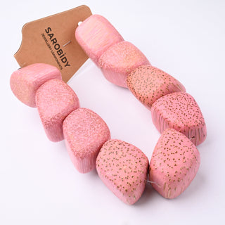 Perle in Legno Naturale Sasso Rosa 28mm - Filo da 24 cm