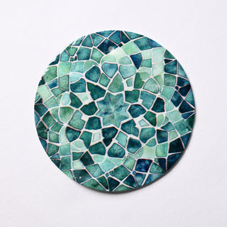 Pendente in Madreperla Pattern Geometrico Acquamarina Disco 50mm