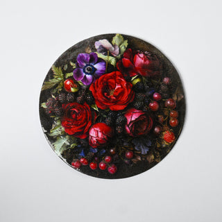 Pendente in Madreperla Bouquet Rose e Frutti di Bosco Disco 50mm
