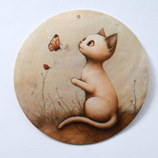 Pendente in Madreperla Gattino e Farfalla Disco 60mm