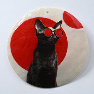 Pendente in Madreperla Gatto con Occhiali Rossi Disco 60mm
