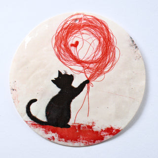 Pendente in Madreperla Gattino Cuore Disco 60mm