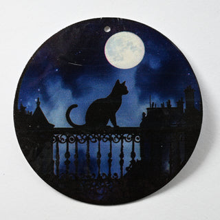 Pendente in Madreperla Gatto e Luna Piena Disco 60mm