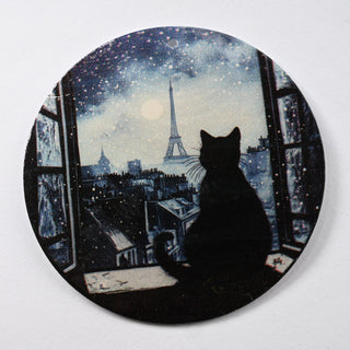 Pendente in Madreperla Gatto nella Notte di Parigi Disco 60mm