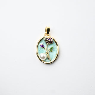 Ciondolo "Rosa Mistica" Viola con Perla Ovale 20x17mm - Artigianale