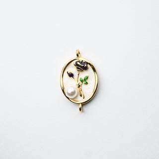 Ciondolo "Rosa Viola" con Perla e Doppio Anellino ovale 18x15mm - Artigianale