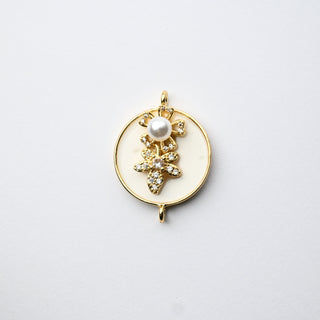 Connettore "Bouquet Prezioso" con Perla e Zirconi Tondo 20mm - Artigianale