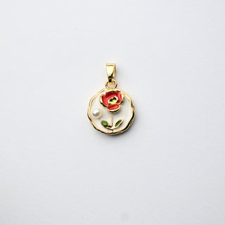 Ciondolo "Rosa Rossa" Minimal su Smalto Bianco Tondo 8mm - Artigianale