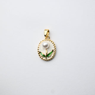 Ciondolo "Tulipano Classico" con Perla e Bordo Intrecciato Ovale 15x12mm - Artigianale