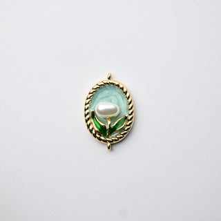 Connettore "Bocciolo di Perla" su Sfondo Azzurro Texturizzato Ovale 18x15mm - Artigianale