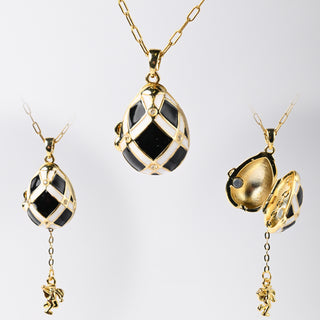 Medaglione Ovetto del Tesoro Bianco e Nero 19x14mm